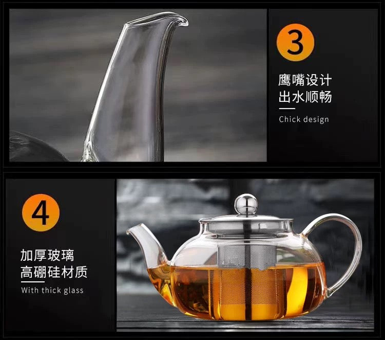 High Borosilicate Glass Teapot – Heat-Resistant, High-Temperature Safe, Large Capacity Tea Kettle for Brewing, Boiling, and Herbal Flower Tea