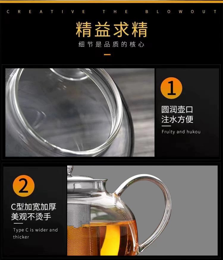 High Borosilicate Glass Teapot – Heat-Resistant, High-Temperature Safe, Large Capacity Tea Kettle for Brewing, Boiling, and Herbal Flower Tea